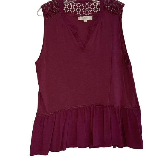 LOFT Top Women Large Crochet Accents V-Neck Peplum Relaxed Casual Boho - Picture 1 of 11